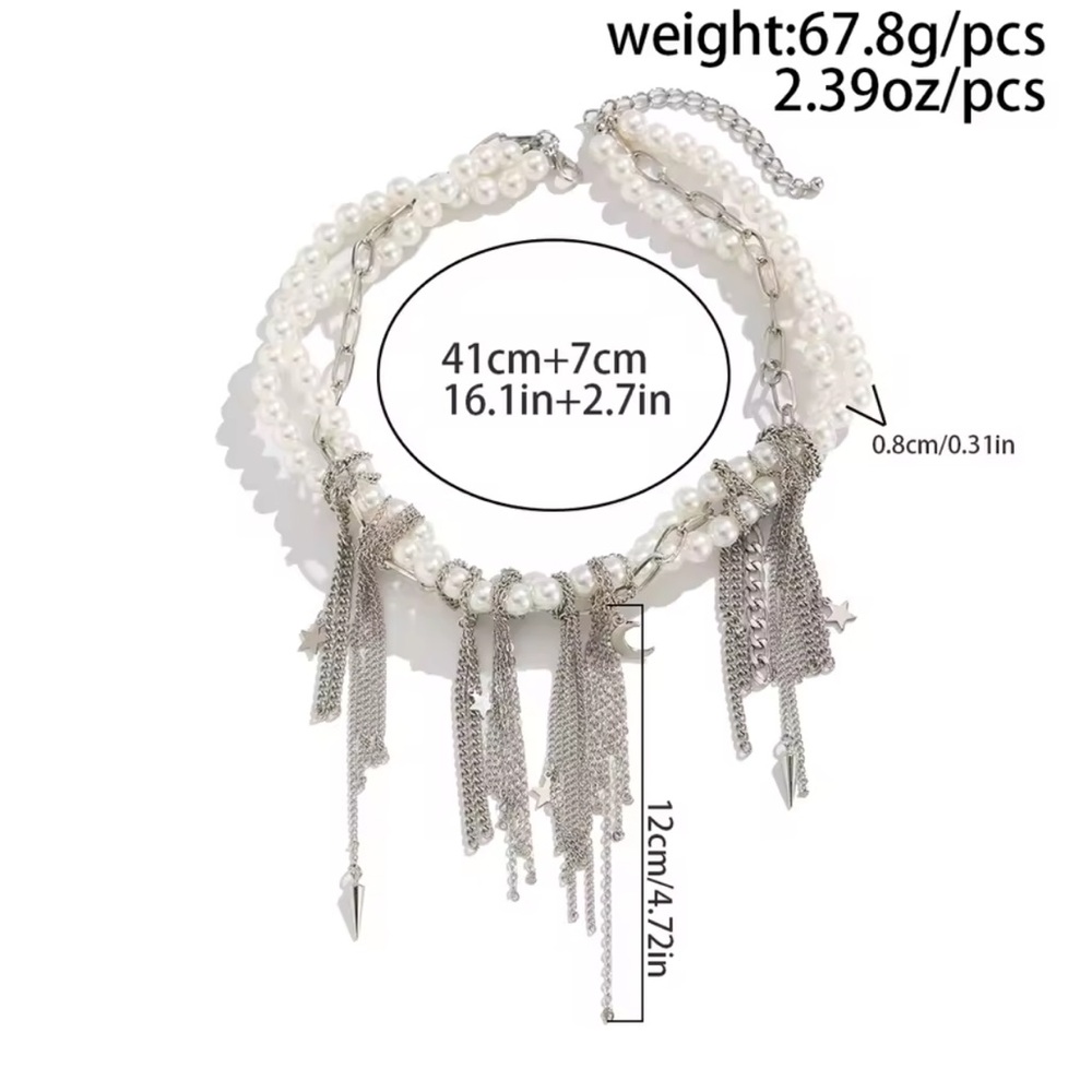 Pearl Silver Chain Statement Necklacelayered Chun… - image 4